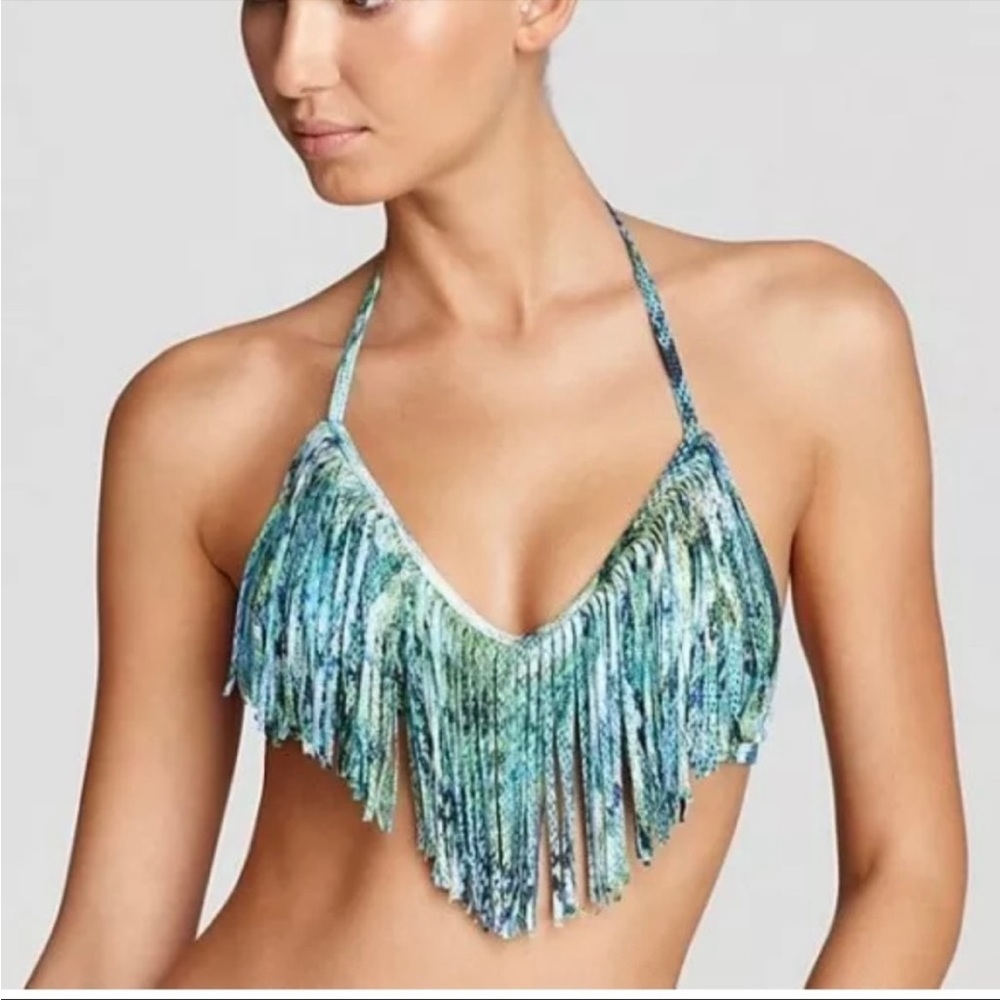 l*space Audrey Viridian Fringe Bikini Top